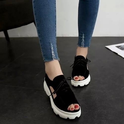 Details about   Korean Lady Girl Peep Toe Creepers Mesh Sandals Platform Wedge Heel Hollow Out